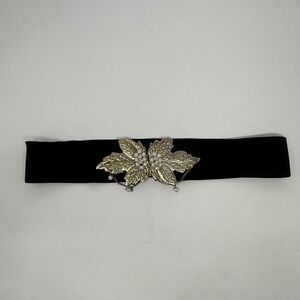 Vtg Gold Leaf Pearl Embellished Stretch Belt Women's Dressy Elastic Waist retro